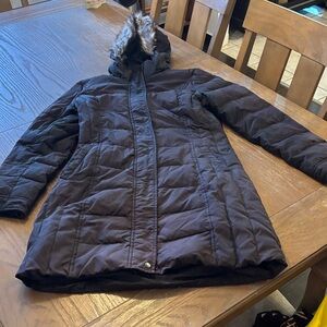 Black Label Quilted Black Puffer Coat with Fur Hood